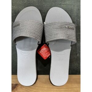 Havaianas Shoes Womens Size 9/10 Silver Gray Slide Sandals Glitter Strap‎